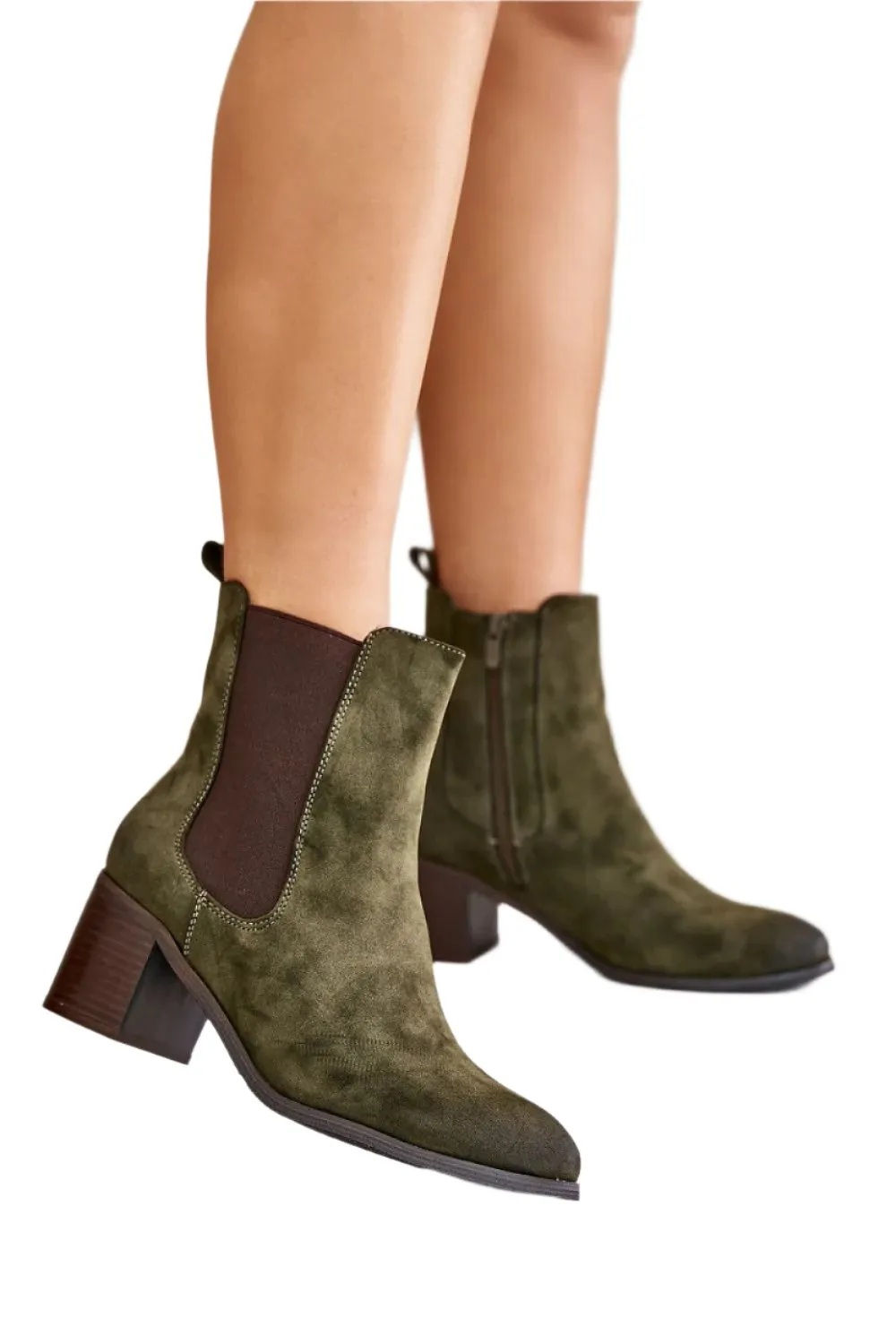 TEEK - Green Suede Heel Flex Ankle Boots