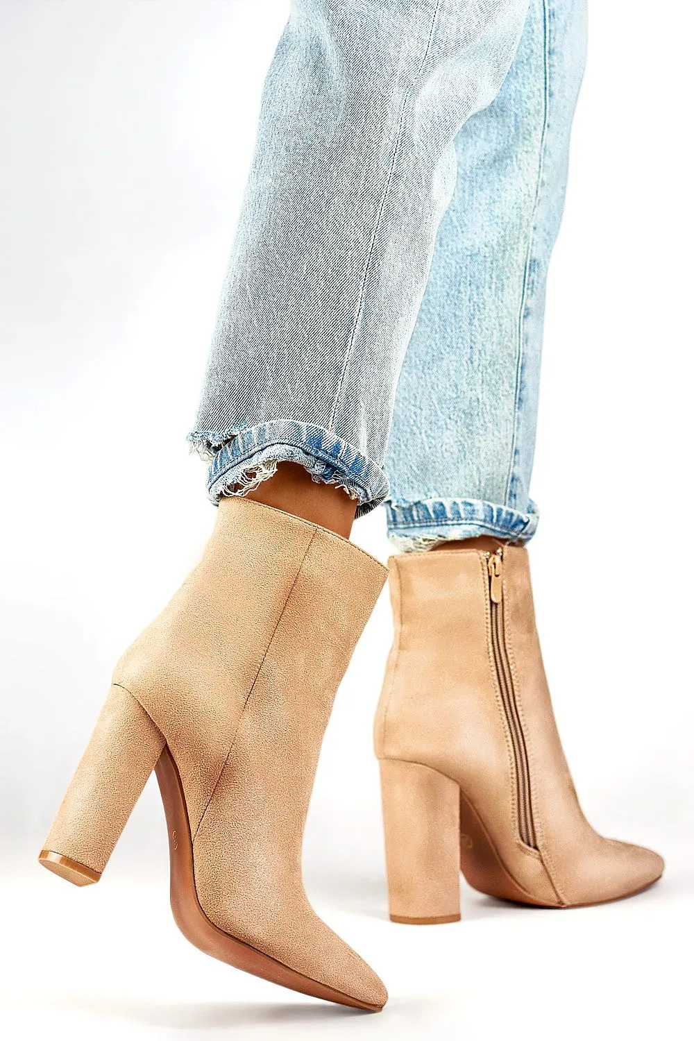 TEEK - Pointed Suede Toe Side Zip Heeled Boots