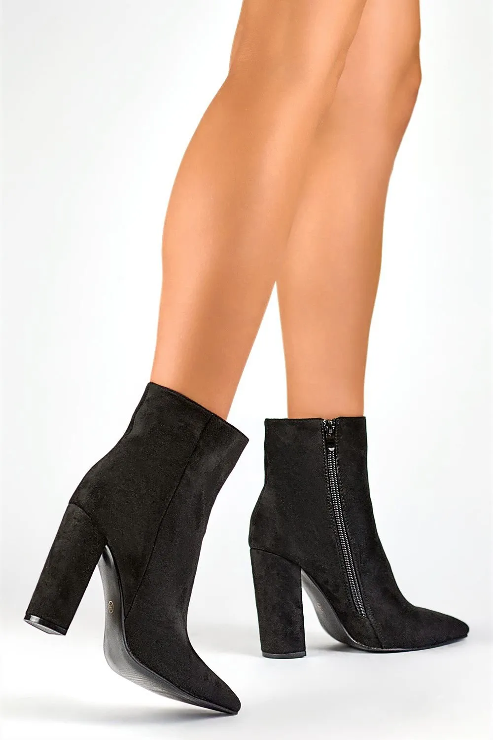 TEEK - Pointed Suede Toe Side Zip Heeled Boots