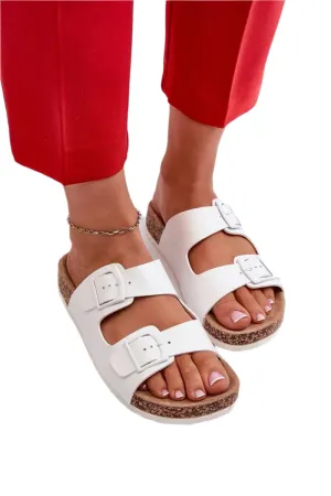 TEEK - White Double Buckle Strap Cork Sole Sandals