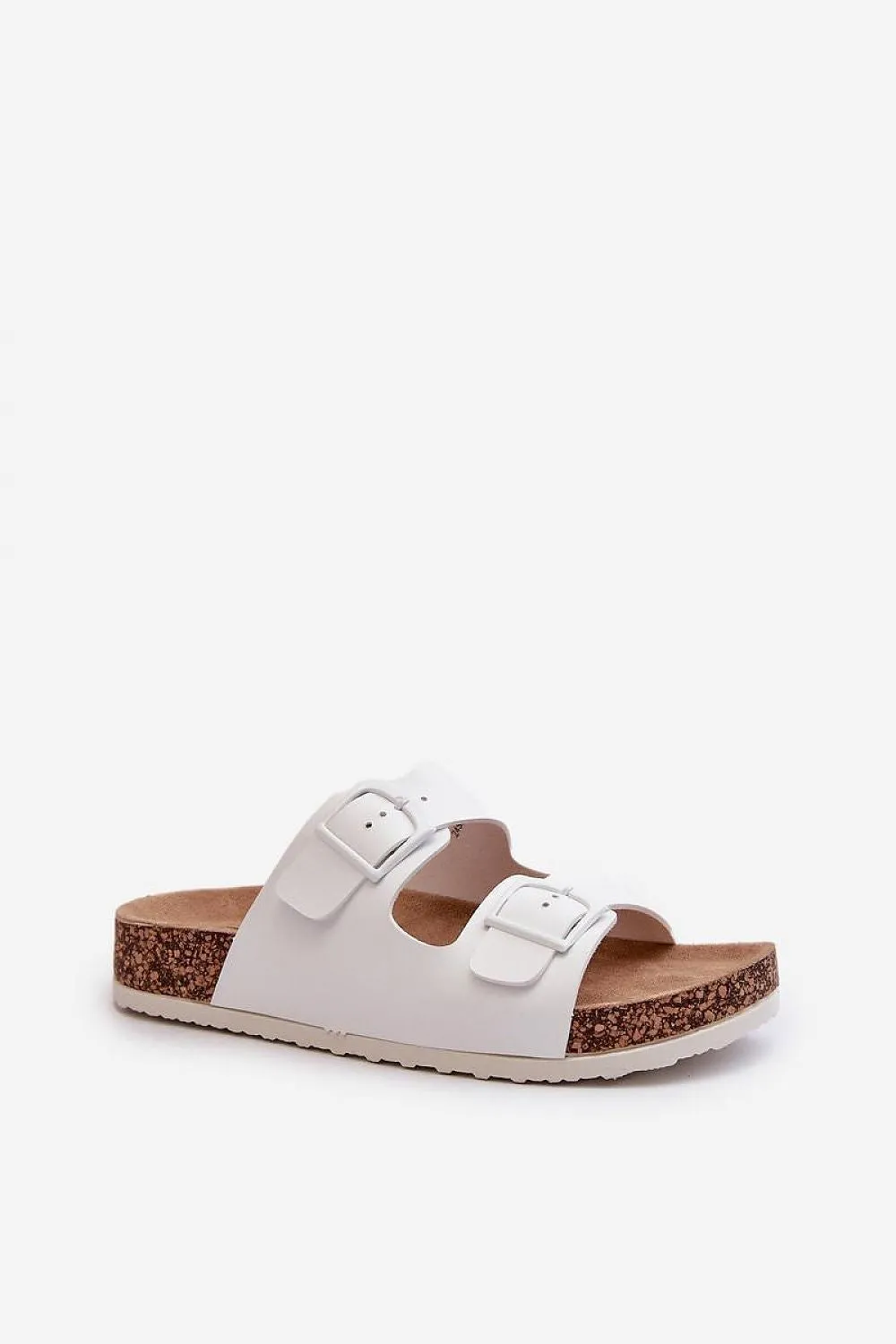 TEEK - White Double Buckle Strap Cork Sole Sandals