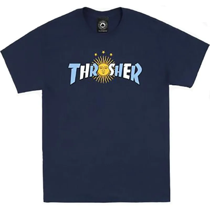 Thrasher Skateboard Magazine ARGENTINA ESTRELLA NAVY Short Sleeve T-Shirts