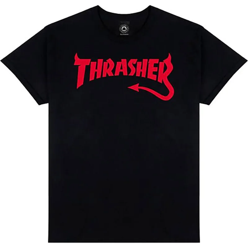 Thrasher Skateboard Magazine DIABLO BLACK Short Sleeve T-Shirts