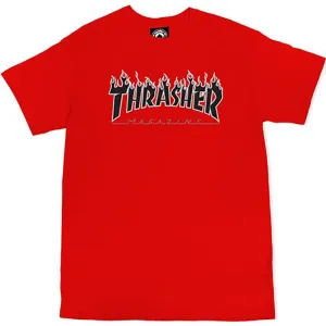 Thrasher Skateboard Magazine FLAME RED Short Sleeve T-Shirts