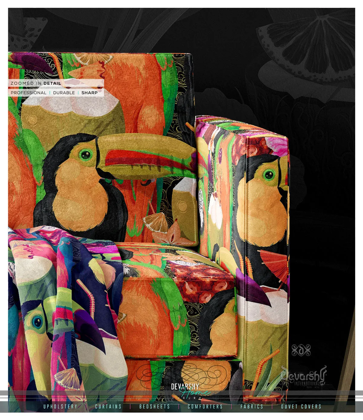 Toucan Bird Upholstery Fabric 3meters 4 Colors & 12 Furnishing Fabrics Tropical Birds Fabric By the Yard | D20021