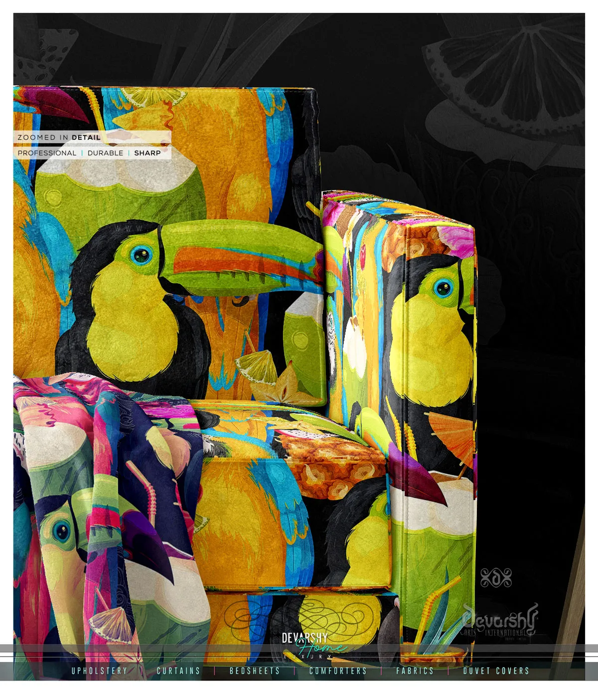 Toucan Bird Upholstery Fabric 3meters 4 Colors & 12 Furnishing Fabrics Tropical Birds Fabric By the Yard | D20021