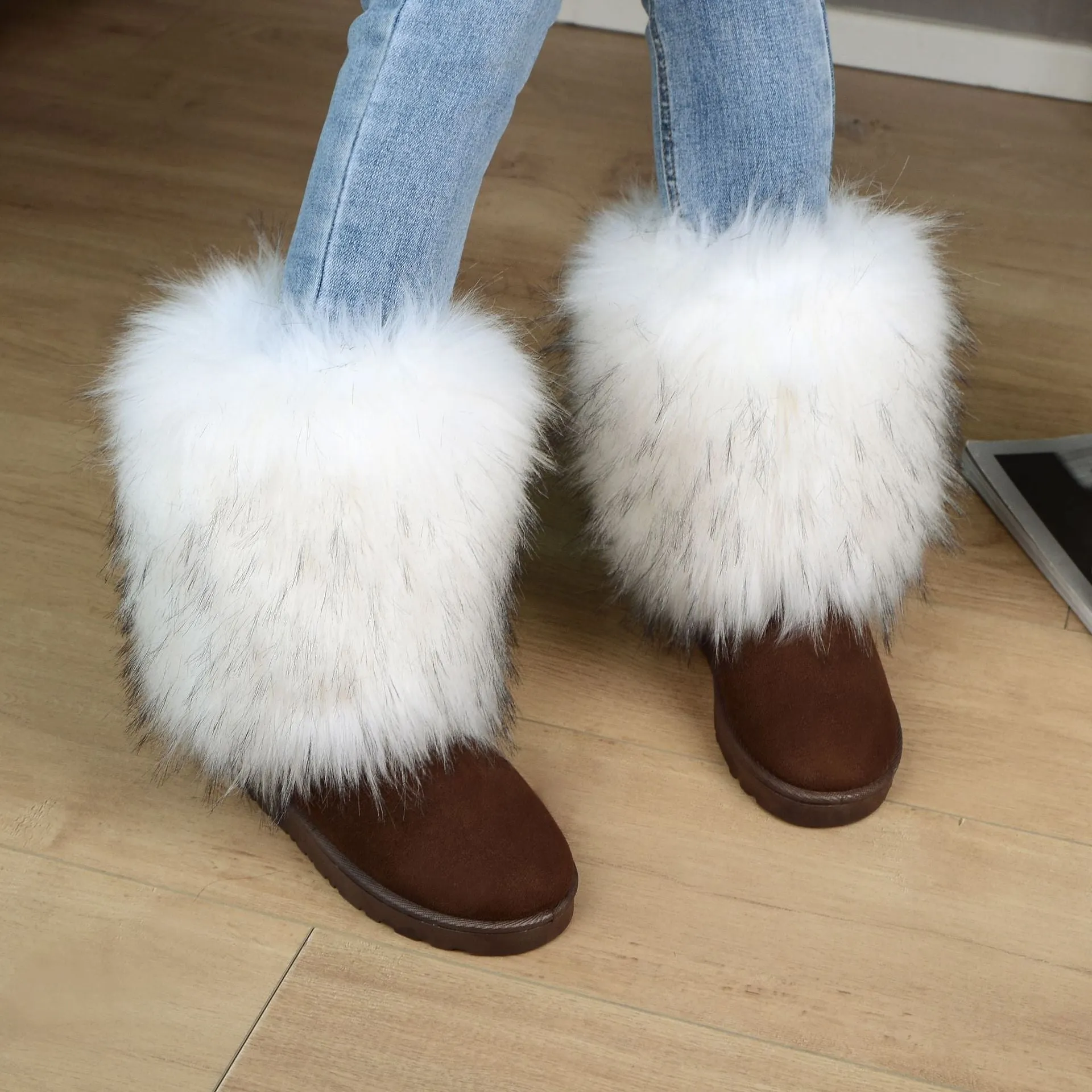 Trendy Furry Chunky Non-Slip Mid-Calf Faux Fur Snow Shoes