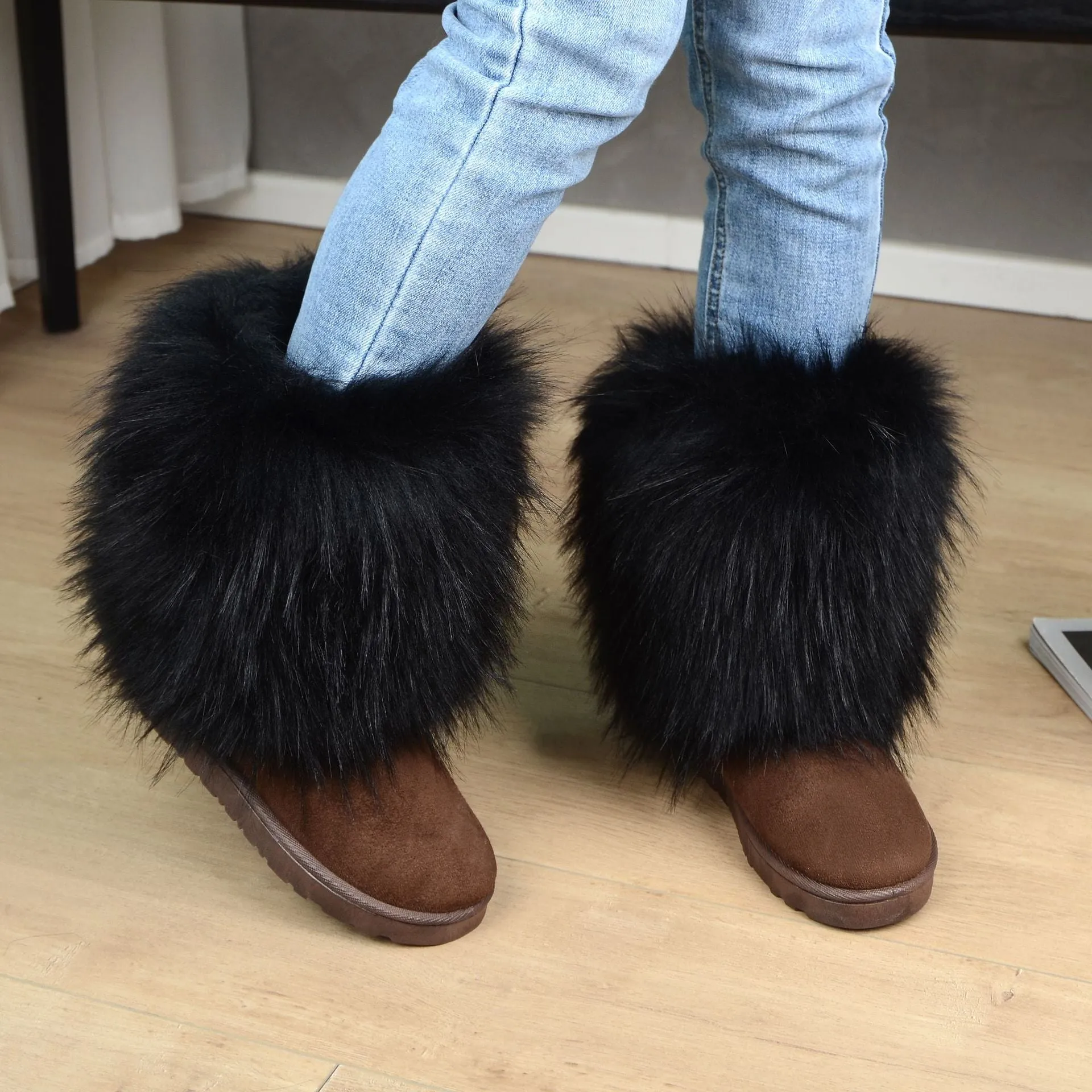 Trendy Furry Chunky Non-Slip Mid-Calf Faux Fur Snow Shoes