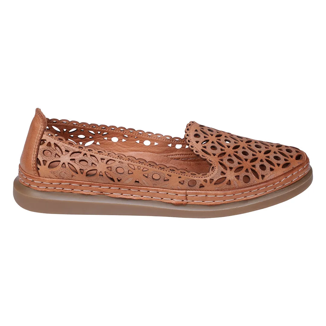 Tumi Tan Perforated Leather Flats