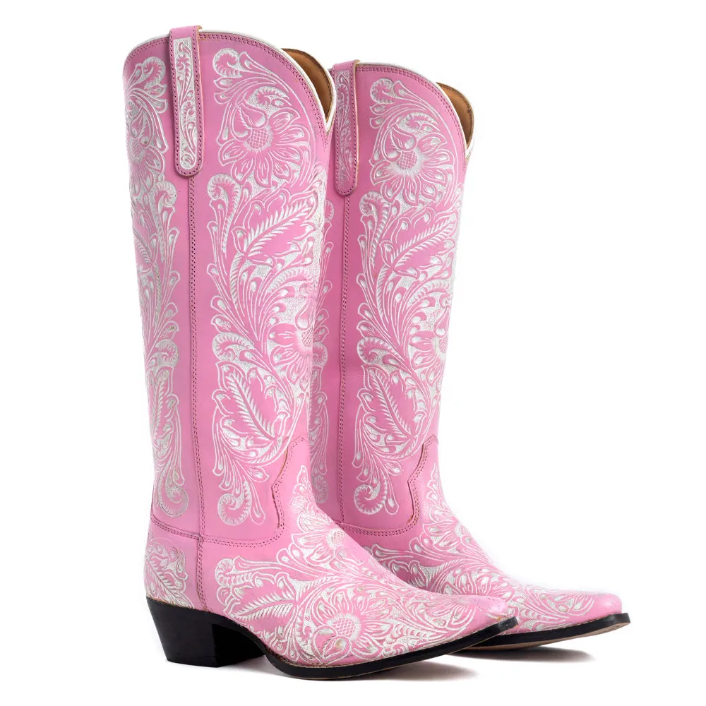 Valentina Trail Hand-tooled Boots in Pink