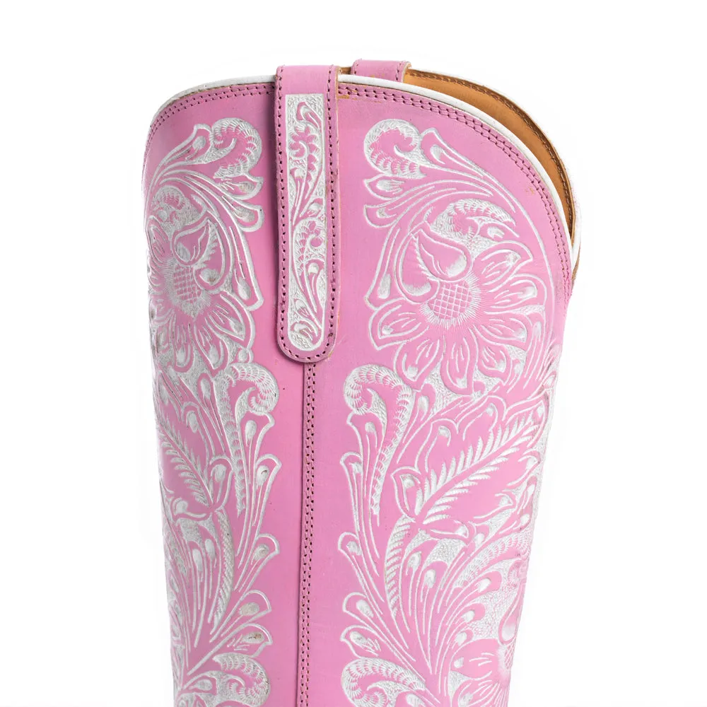 Valentina Trail Hand-tooled Boots in Pink