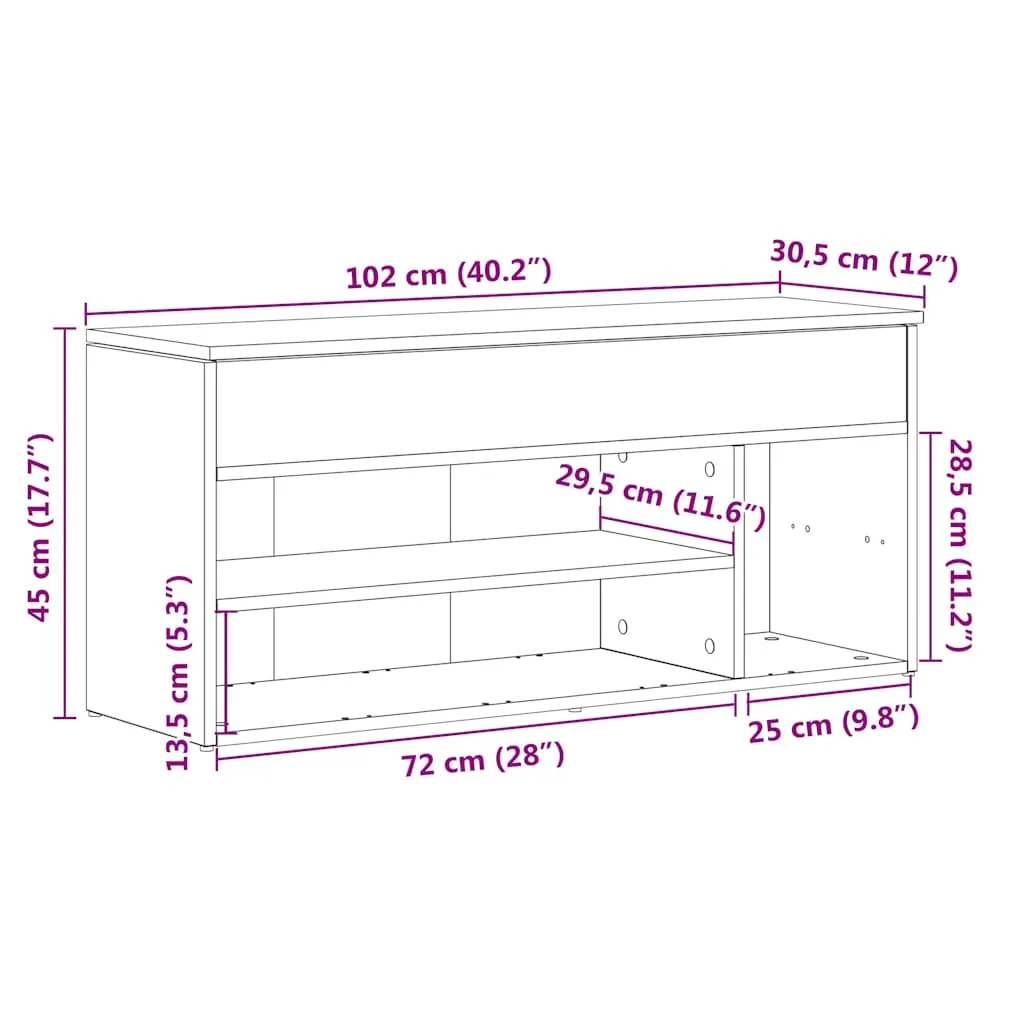 vidaXL Shoe Bench Concrete Grey 102x30.5x45 cm Engineered Wood