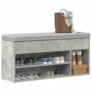 vidaXL Shoe Bench Concrete Grey 102x30.5x45 cm Engineered Wood