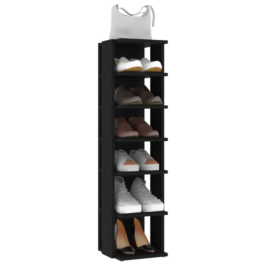 vidaXL Shoe Cabinet Black 27.5x27x102 cm Engineered Wood