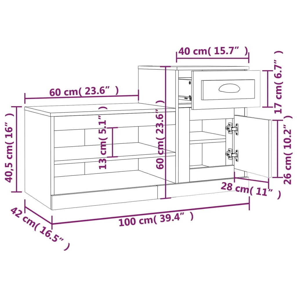 vidaXL Shoe Cabinet Grey Sonoma 100x42x60 cm Engineered Wood