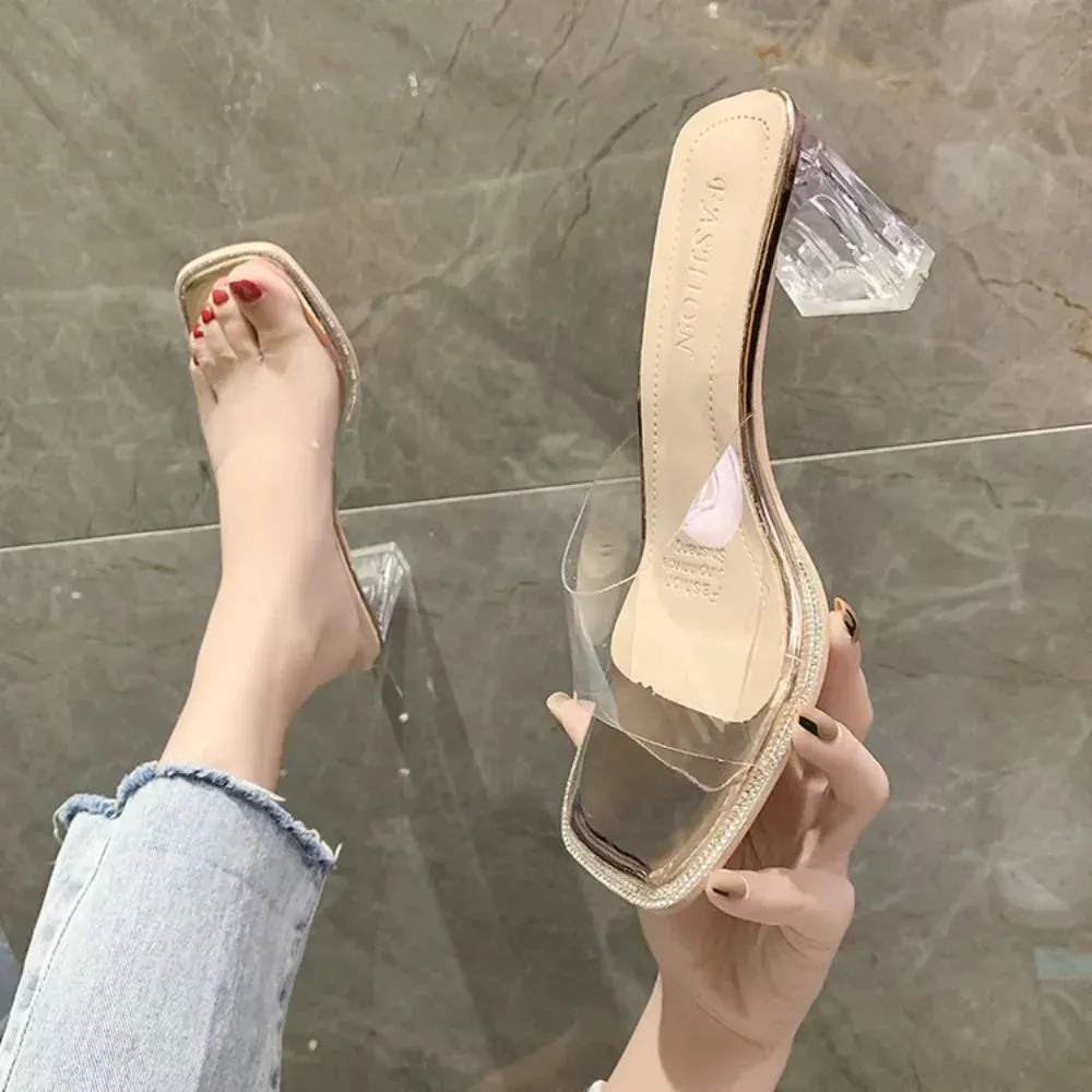 Women Transparent High Heel Sandals Summer New Woman Desiger Crystal Shoes Female Fashion Casual Slippers Ladies