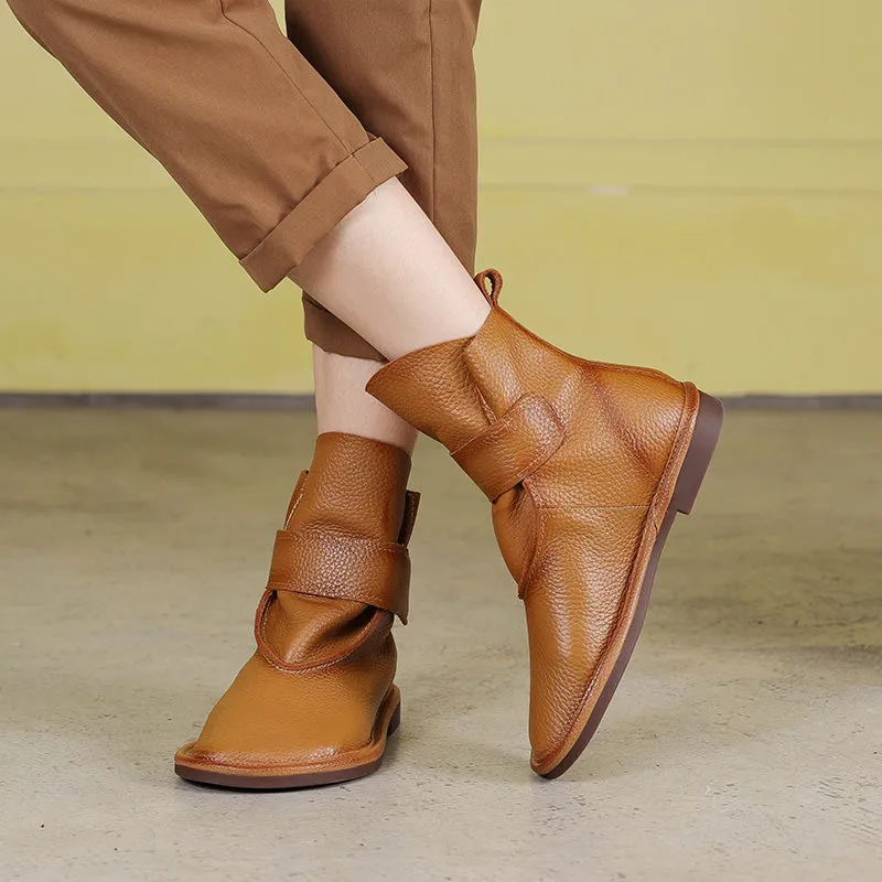 Women's Leather Barefoot Booties Round Toe Velcro Flat Ankle Boots Brown/Black/Coffee