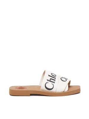 Woody Linen Overlapping White Sandals