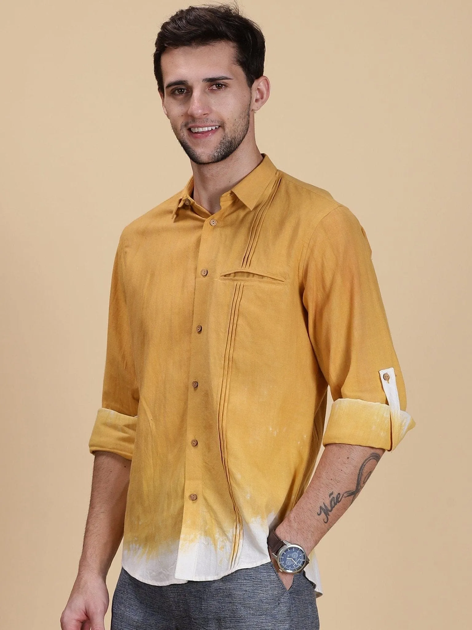 Yellow Ombre Dyed Casual Shirt