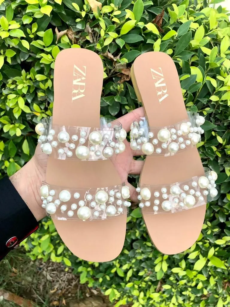 ZARA PEARL FLAT(BROWN)