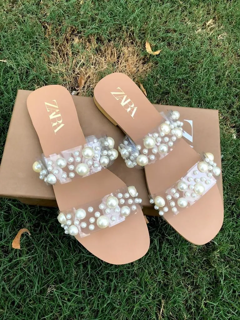 ZARA PEARL FLAT(BROWN)