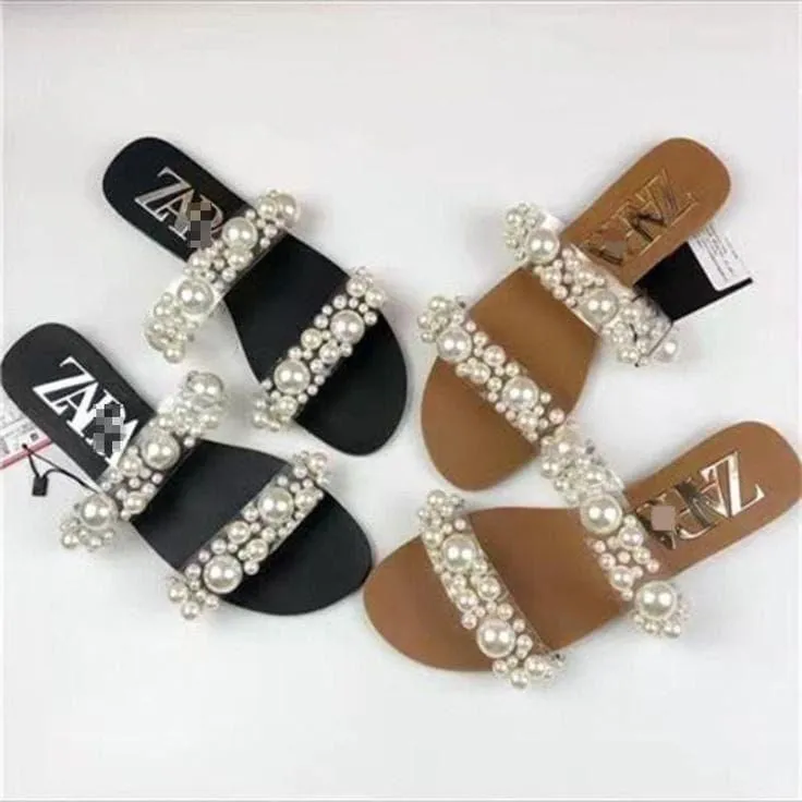 ZARA PEARL FLAT(BROWN)