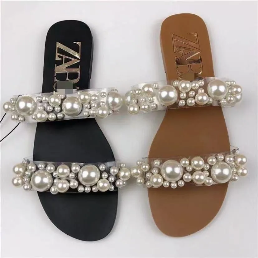 ZARA PEARL FLAT(BROWN)